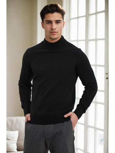 64721 Dewberry Half Turtleneck Woolen Mens Knit Sweater-BLACK