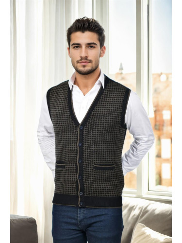 37376 Dewberry Houndstooth Patterned Mens Knit Vest-BLACK