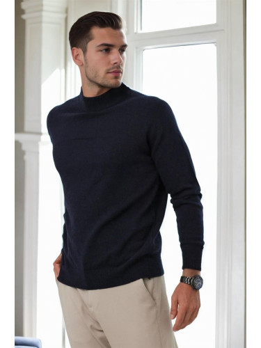 64721 Dewberry Half Turtleneck Woolen Mens Knit Sweater-NAVY BLUE