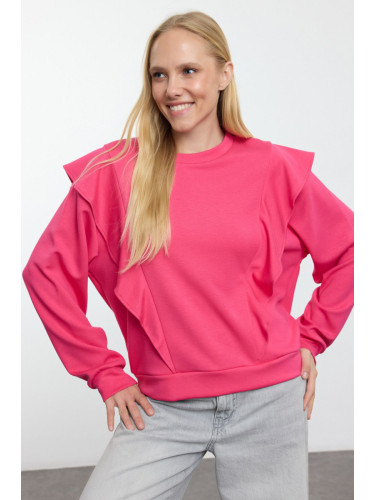 Trendyol Fuchsia Ruffle Detailed Relaxed/Comfortable Fit Knitted Sweatshirt