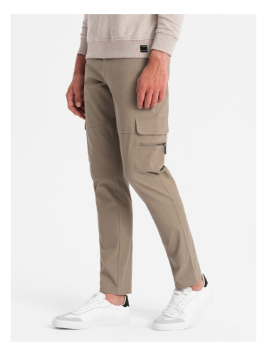 Ombre Men's cargo pants STRAIGHT LEG with zippered pockets - khaki