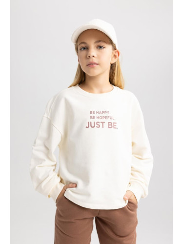 DEFACTO Girl's Regular Fit Crew Neck Sweatshirt