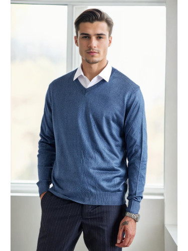 38804 Dewberry Mens V Neck Knit Sweater-INDIGO