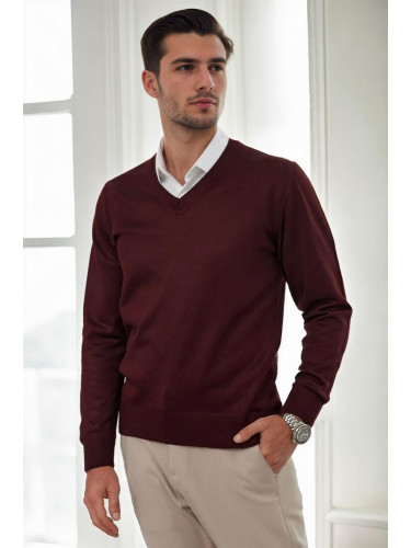 38804 Dewberry Mens V Neck Knit Sweater-BORDEAUX