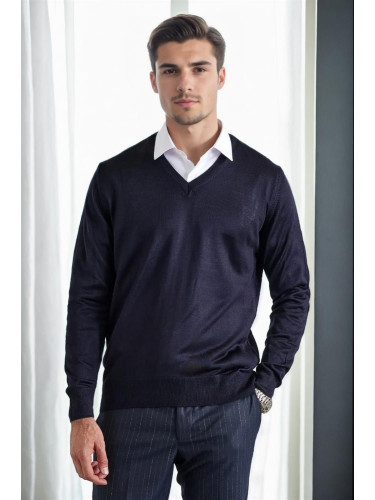 38804 Dewberry Mens V Neck Knit Sweater-NAVY BLUE