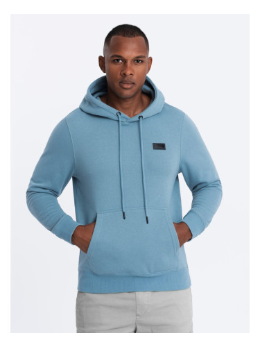 Ombre Men's kangaroo sweatshirt with hood and metal pin - blue