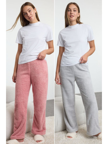 Trendyol Pink-Grey 2-Pack Plush Knitted Pajama Bottoms