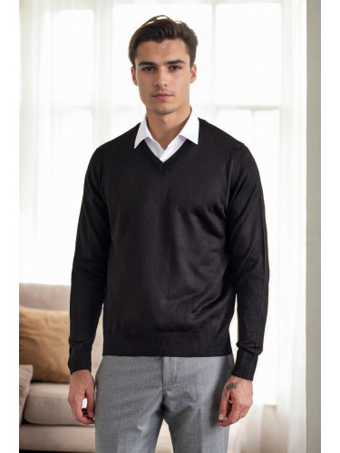 38804 Dewberry Mens V Neck Knit Sweater-BLACK