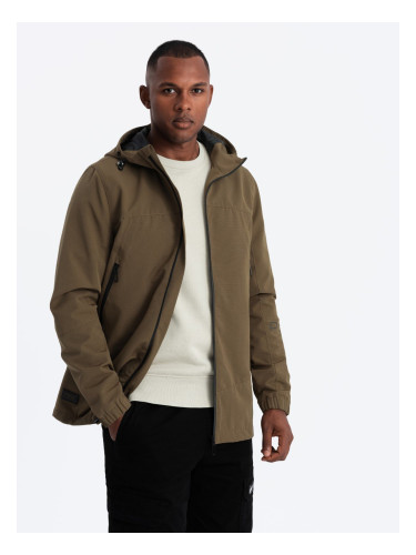 Ombre Men's transitional jacket with hood - brown