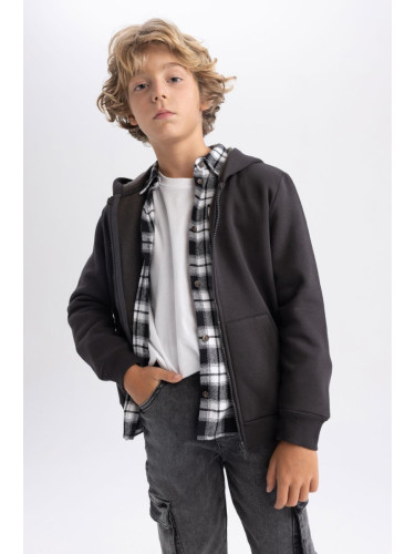 DEFACTO Boys Anthracite Hooded Thick School Cardigan