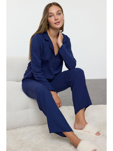 Trendyol Navy Blue Viscose Woven Pajama Set