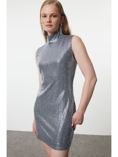 Trendyol Silver Bodycon Glitter Knit Dress