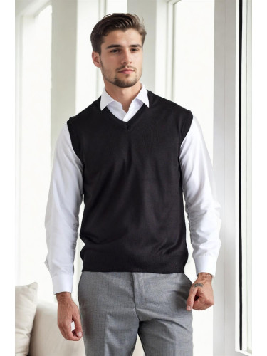 90829 Dewberry V Neck Sleeveless Knit Mens Sweater-BLACK