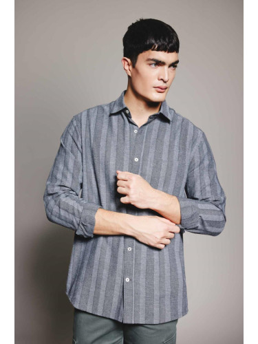 DEFACTO Regular Fit Striped Textured Long Sleeve Shirt