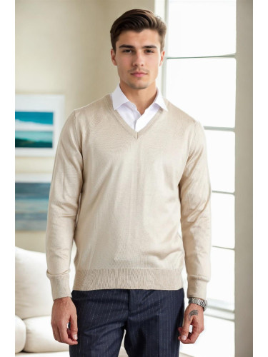 38804 Dewberry Mens V Neck Knit Sweater-STONE