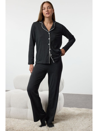 Trendyol Anthracite Piping Detailed Knitted Pajama Set