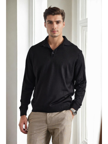 28296 Dewberry Polo Neck Mens Knit Sweater-BLACK