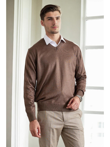 38804 Dewberry Mens V Neck Knit Sweater-COFFEE