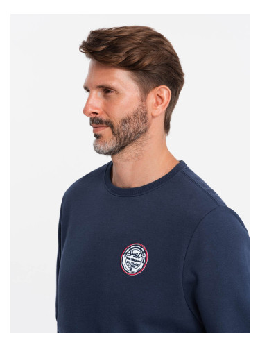 Ombre Men's non-stretch sweatshirt with college style patch - navy blue