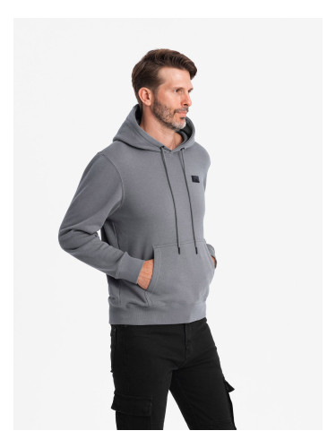 Ombre Men's kangaroo sweatshirt with hood and metal pin - grey