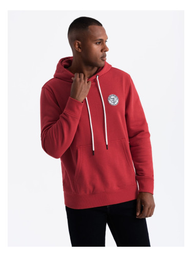 Ombre Men's kangaroo sweatshirt with hood and college style patch - red