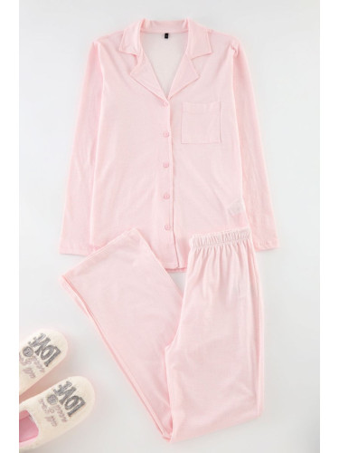 Trendyol Pink 100% Cotton Gingham Knitted Pajama Set