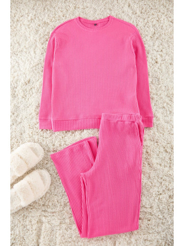 Trendyol Curve Fuchsia Textured Pocket Knitted Pajama Set