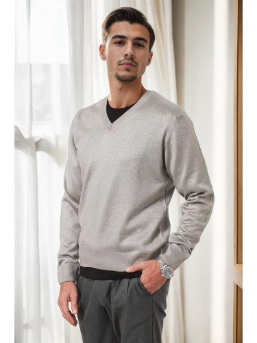 38804 Dewberry Mens V Neck Knit Sweater-LIGHT GREY