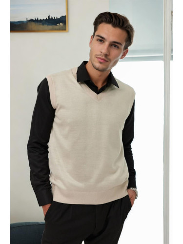 90829 Dewberry V Neck Sleeveless Knit Mens Sweater-STONE